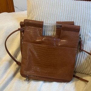 BEIS Croc-Embossed Tan Crossbody Bag with Clear Handle